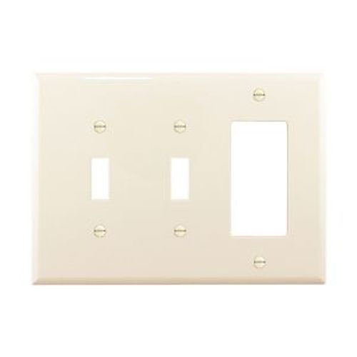 Main product image of Combination Wallplate, Lt. Almond, Toggle, Toggle, Decorator Cutout, 3-Gang, Mid-Size, PJ226LA