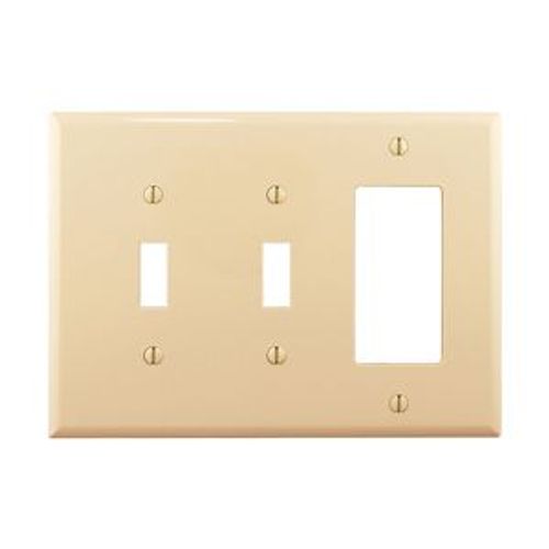 Main product image of Combination Wallplate, Ivory, Toggle, Toggle, Decorator Cutout, Polycarbonate, 3- Gang, Mid-Size, PJ226V