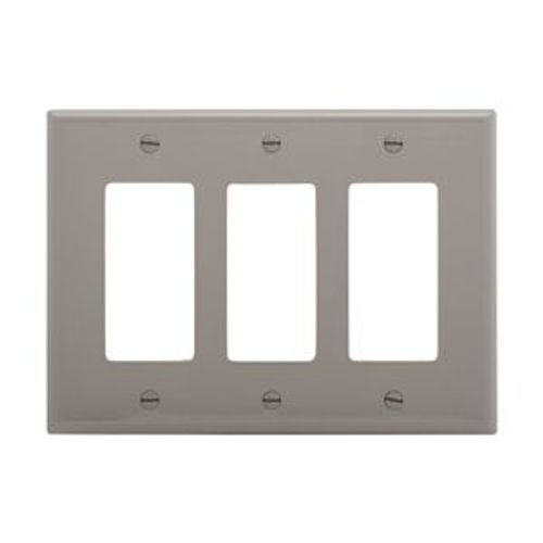 Main product image of Decorator / Gfci Wallplate, Gray, Decorator Cutout, Polycarbonate, Three- Gang, Mid-Size, PJ263GY