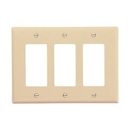 Main product image of Decorator / Gfci Wallplate, Ivory, Decorator Cutout, Polycarbonate, Three- Gang, Mid-Size, PJ263V