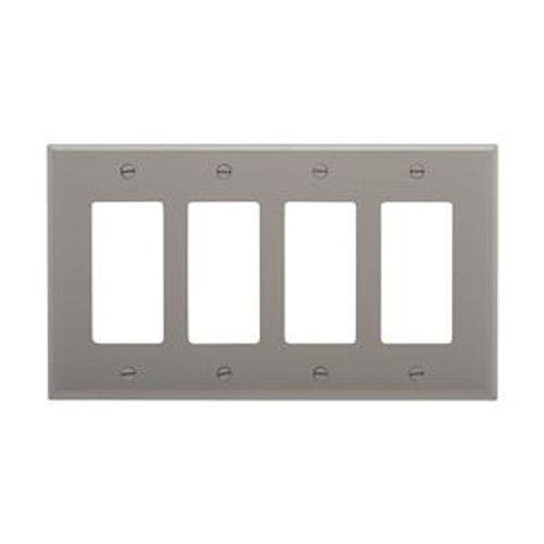 Main product image of Decorator / Gfci Wallplate, Gray, Decorator Cutout, Polycarbonate, Four- Gang, Mid-Size, PJ264GY