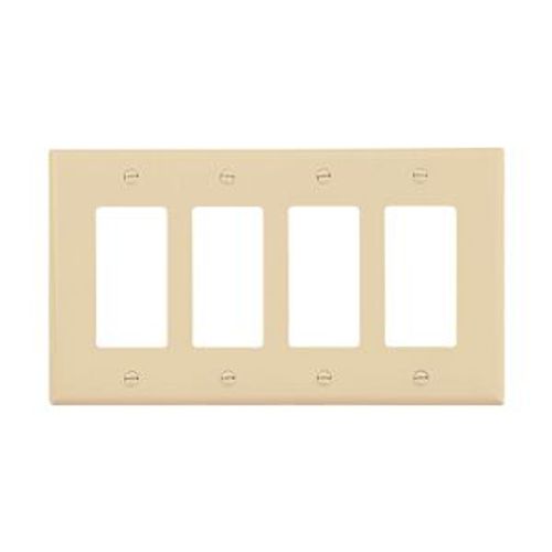 Main product image of Decorator / Gfci Wallplate, Ivory, Decorator Cutout, Polycarbonate, Four- Gang, Mid-Size, PJ264V