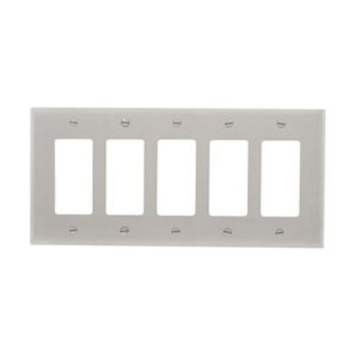 Main product image of Decorator / Gfci Wallplate, Gray, Decorator Cutout, Polycarbonate, Five- Gang, Mid-Size, PJ265GY