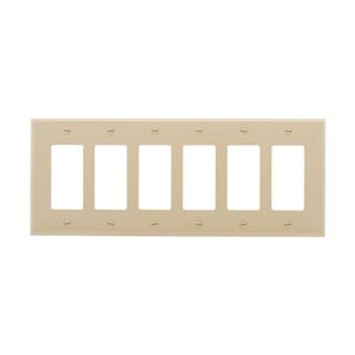 Main product image of Decorator / Gfci Wallplate, Ivory, Decorator Cutout, Polycarbonate, 6-Gang, Mid-Size, PJ266V