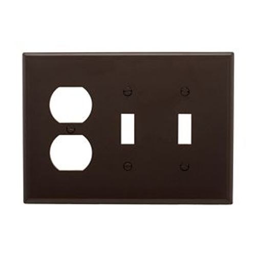 Main product image of Combination Wallplate, Brown, Toggle, Toggle, Duplex Receptacle Cutout, 3-Gang, Mid-Size, PJ28B