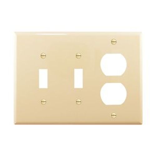 Main product image of Combination Wallplate, Ivory, Toggle, Toggle, Duplex Receptacle Cutout, 3-Gang, Mid-Size, PJ28V
