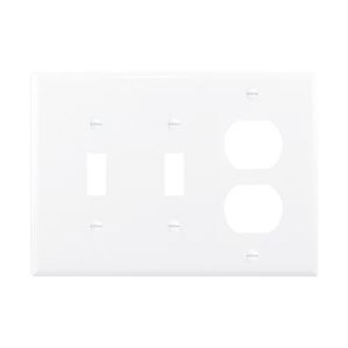 Main product image of Combination Wallplate, White, Toggle, Toggle, Duplex Receptacle Cutout, 3-Gang, Mid-Size, PJ28W