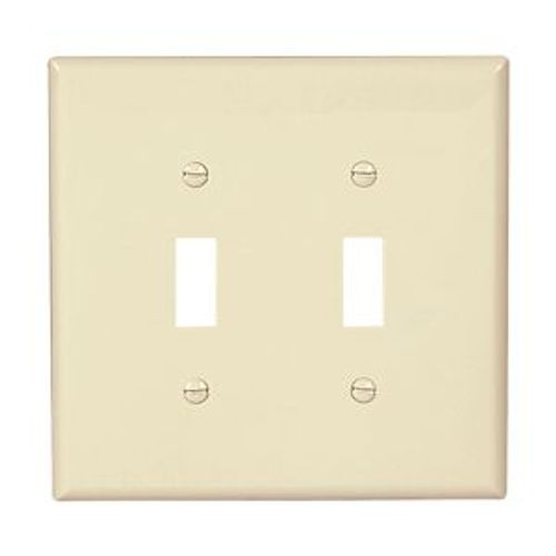 Main product image of Toggle Wallplate, Almond, Toggle Cutout, Polycarbonate, Two- Gang, Mid-Size, PJ2A
