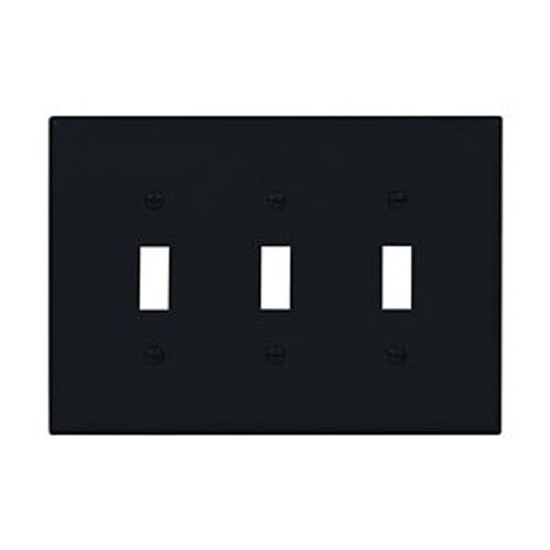 Main product image of Toggle Wallplate, Black, Toggle Cutout, Polycarbonate, Three- Gang, Mid-Size, PJ3BK