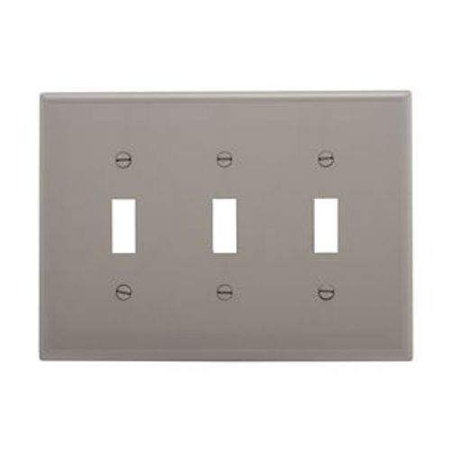 Main product image of Toggle Wallplate, Gray, Toggle Cutout, Polycarbonate, Three- Gang, Mid-Size, PJ3GY