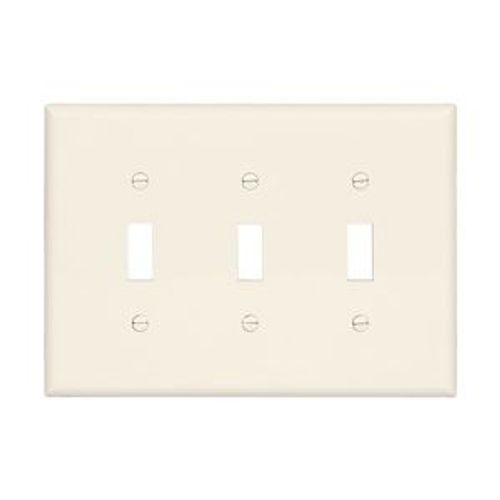 Main product image of Toggle Wallplate, Lt. Almond, Toggle Cutout, Polycarbonate, Three- Gang, Mid-Size, PJ3LA