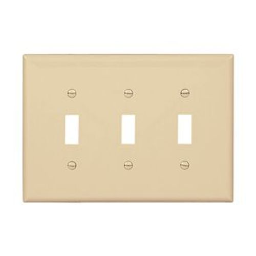 Main product image of Toggle Wallplate, Ivory, Toggle Cutout, Polycarbonate, Three- Gang, Mid-Size, PJ3V