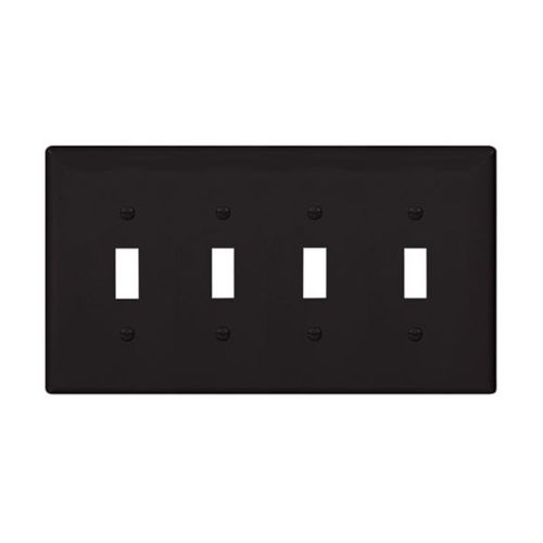 Main product image of Toggle Wallplate, Black, Toggle Cutout, Polycarbonate, Four- Gang, Mid-Size, PJ4BK
