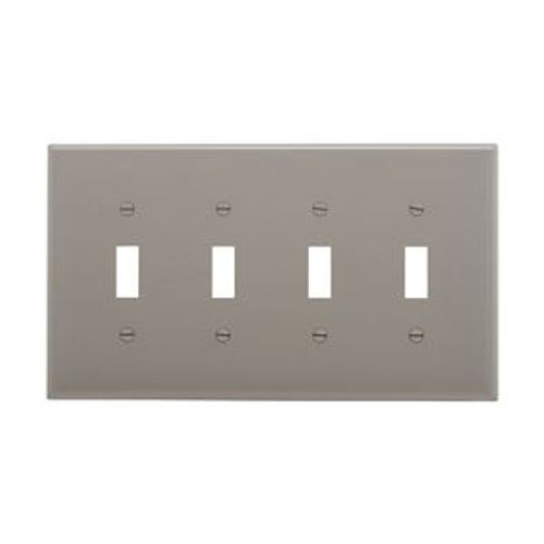 Main product image of Toggle Wallplate, Gray, Toggle Cutout, Polycarbonate, Four- Gang, Mid-Size, PJ4GY