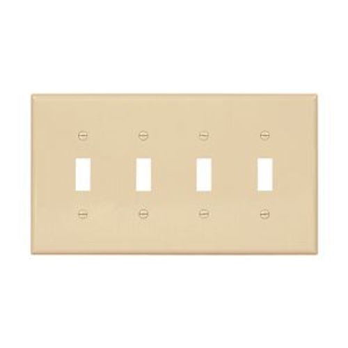 Main product image of Toggle Wallplate, Ivory, Toggle Cutout, Polycarbonate, Four- Gang, Mid-Size, PJ4V