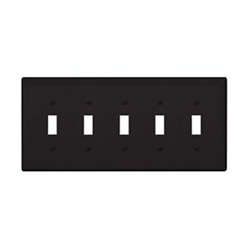 Main product image of Toggle Wallplate, Black, Toggle Cutout, Polycarbonate, Five- Gang, Mid-Size, PJ5BK