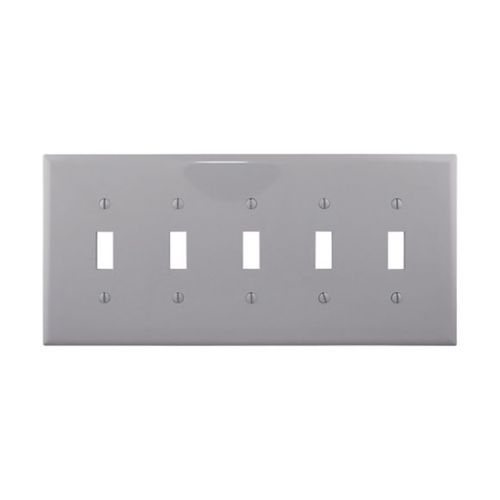 Main product image of Toggle Wallplate, Gray, Toggle Cutout, Polycarbonate, Five- Gang, Mid-Size, PJ5GY