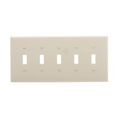 Main product image of Toggle Wallplate, Lt. Almond, Toggle Cutout, Polycarbonate, Five- Gang, Mid-Size, PJ5LA