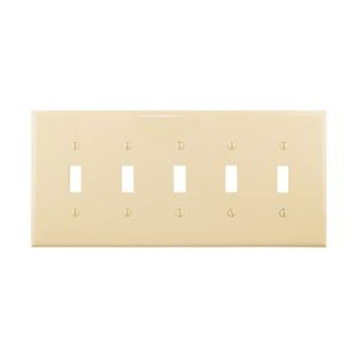 Main product image of Toggle Wallplate, Ivory, Toggle Cutout, Polycarbonate, Five- Gang, Mid-Size, PJ5V