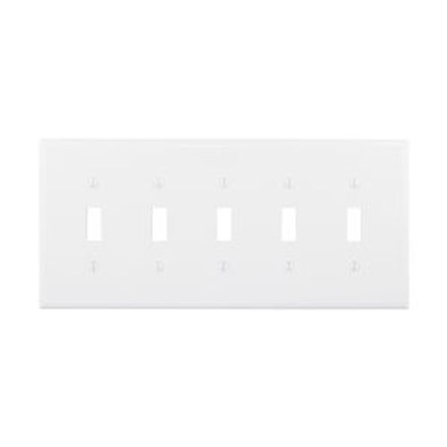 Main product image of Toggle Wallplate, White, Toggle Cutout, Polycarbonate, Five- Gang, Mid-Size, PJ5W