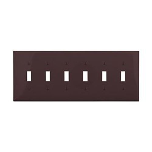 Main product image of Toggle Wallplate, Brown, Toggle Cutout, Polycarbonate, 6-Gang, Mid-Size, PJ6B