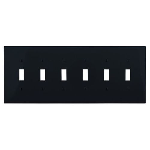 Main product image of Toggle Wallplate, Black, Toggle Cutout, Polycarbonate, 6-Gang, Mid-Size, PJ6BK