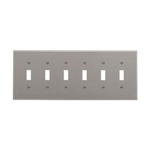 Main product image of Toggle Wallplate, Gray, Toggle Cutout, Polycarbonate, 6-Gang, Mid-Size, PJ6GY