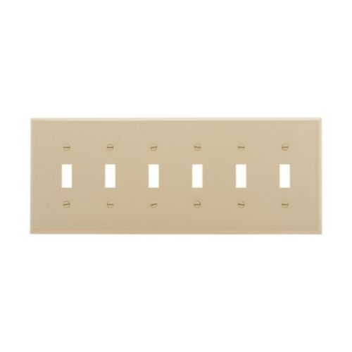 Main product image of Toggle Wallplate, Lt. Almond, Toggle Cutout, Polycarbonate, 6-Gang, Mid-Size, PJ6LA