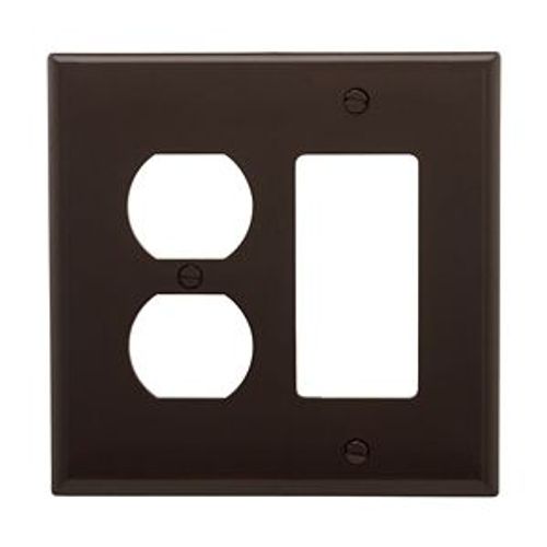 Main product image of Combination Wallplate, Brown, Duplex Receptacle, Decorator Cutout, 2-Gang, Mid-Size, PJ826B