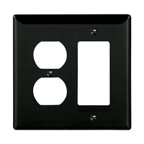 Main product image of Combination Wallplate, Black, Duplex Receptacle, Decorator Cutout, 2-Gang, Mid-Size, PJ826BK