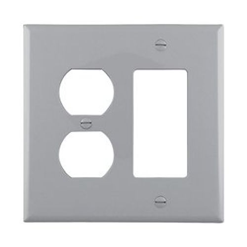 Main product image of Combination Wallplate, Gray, Duplex Receptacle, Decorator Cutout, Polycarbonate, 2- Gang, PJ826GY