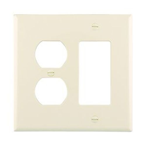 Main product image of Combination Wallplate, Lt. Almond, Duplex Receptacle, Decorator Cutout, 2-Gang, Mid-Size, PJ826LA