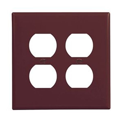 Main product image of Duplex Receptacle Wallplate, Brown, Duplex Receptacle Cutout, Polycarbonate, 2- Gang, Mid-Size, PJ82B