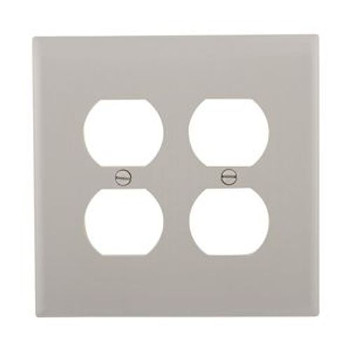 Main product image of Duplex Receptacle Wallplate, Gray, Duplex Receptacle Cutout, Polycarbonate, 2- Gang, Mid-Size, PJ82GY