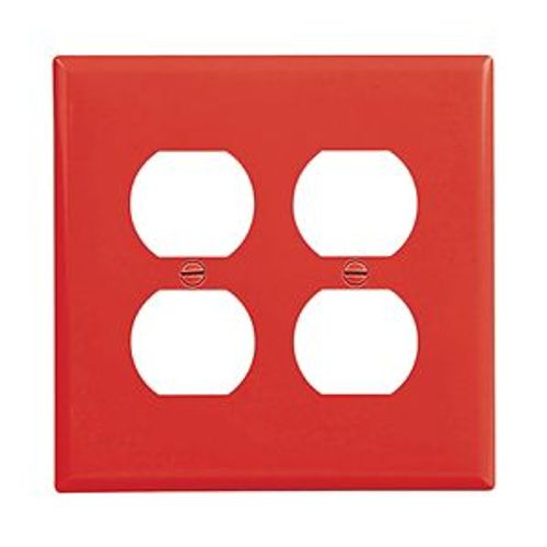 Main product image of Duplex Receptacle Wallplate, Red, Duplex Receptacle Cutout, Polycarbonate, 2- Gang, Mid-Size, PJ82RD