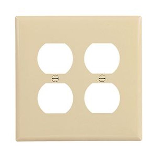 Main product image of Duplex Receptacle Wallplate, Ivory, Duplex Receptacle Cutout, Polycarbonate, 2- Gang, Mid-Size, PJ82V