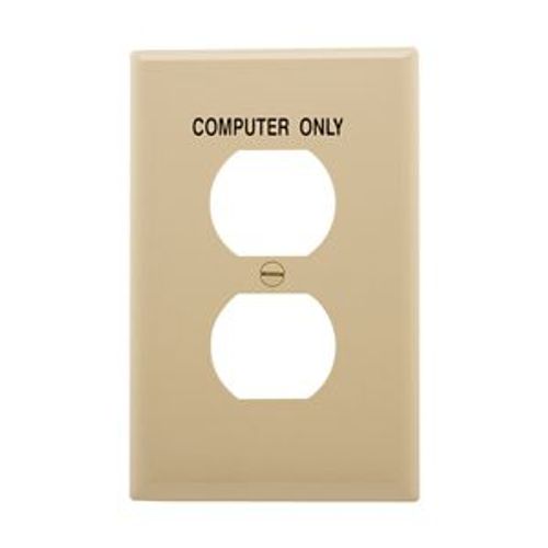 Main product image of Duplex Receptacle Wallplate, Premarked "Computer", Ivory, Duplex Receptacle Cutout, 1-Gang, PJ8COV