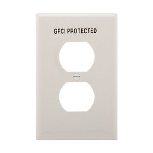 Main product image of Duplex Receptacle Wallplate, Premarked "Gfci Protected", White, Duplex Receptacle Cutout, 1-Gang, PJ8GFW