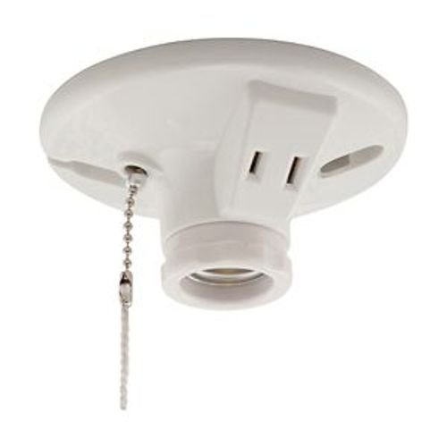 Main product image of Lampholder w/ Outlet Pull Chain, 15A, #14-10Awg, White, 2-Piece, Thermoset, 1-15P, 250V, 660W, S860W-SP