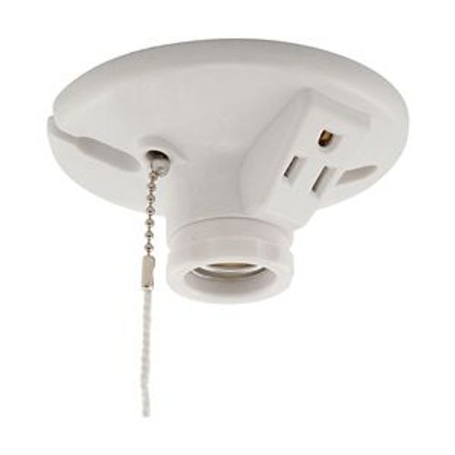 Main product image of Lampholder w/ Outlet Pull Chain, 15A, #14-10Awg, White, 2-Piece, Thermoset, 250V, 660W, S865W-SP