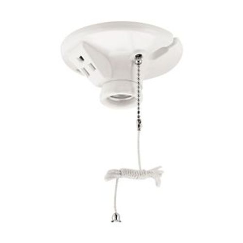 Main product image of Lampholder w/ Outlet Pull Chain, 15A, #14-10Awg, White, 2-Piece, Thermoset, 250V, 660W, S865W-SP