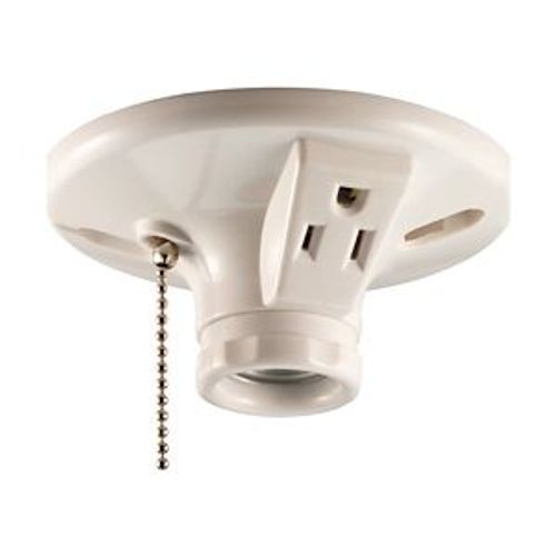 Main product image of Lampholder w/ Outlet Pull Chain, 15A, #14-10Awg, White, 2-Piece, Thermoset, 250V, 660W, S865W-SP
