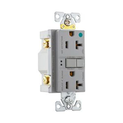 Main product image of Hospital Grade Gfci Receptacle, Nafta Compliant, Self-Test, #14 -10 Awg 20A 125V, Gfci, Gray, SGFH20FGY