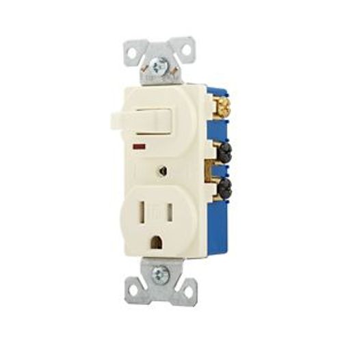 Main product image of Commercial Combo Switch, Auto-Grnd, Neon Pilot, #14-#12 Awg 15A 120V Switch, 125V Recept, Almond, TR274A