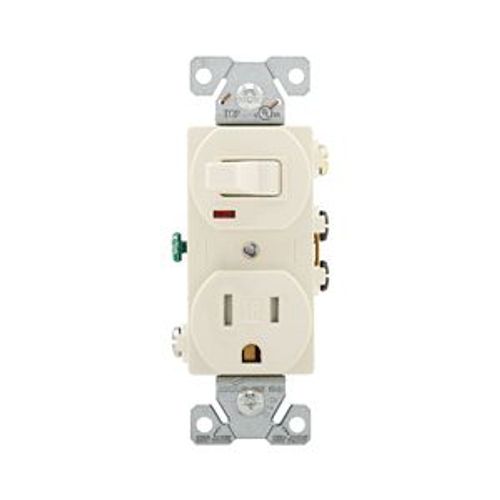 Main product image of Commercial Combo Switch, Neon Pilot, #14-#12 Awg 15A 120V Switch, 125V Recept, Light Almond, TR274LA