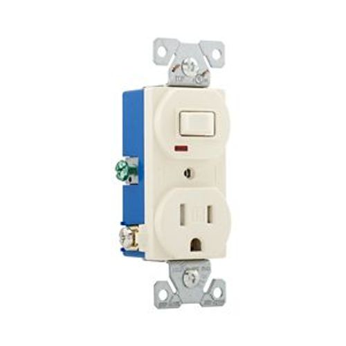 Main product image of Commercial Combo Switch, Neon Pilot, #14-#12 Awg 15A 120V Switch, 125V Recept, Light Almond, TR274LA