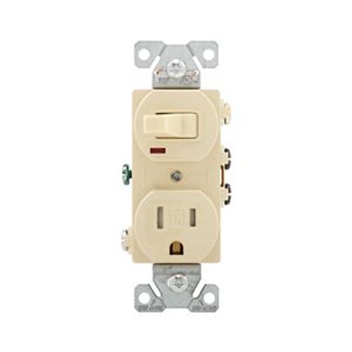 Main product image of Commercial Combo Switch, Auto-Grnd, Neon Pilot, #14-#12 Awg 15A 120V Switch, 125V Recept, Ivy, TR274V