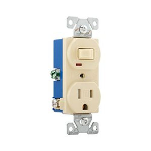 Main product image of Commercial Combo Switch, Auto-Grnd, Neon Pilot, #14-#12 Awg 15A 120V Switch, 125V Recept, Ivy, TR274V