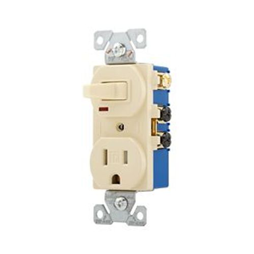 Main product image of Commercial Combo Switch, Auto-Grnd, Neon Pilot, #14-#12 Awg 15A 120V Switch, 125V Recept, Ivy, TR274V