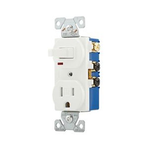 Main product image of Commercial Combo Switch, Auto-Grnd, Neon Pilot, #14-#12 Awg 15A 120V Switch, 125V Recept, White, TR274W